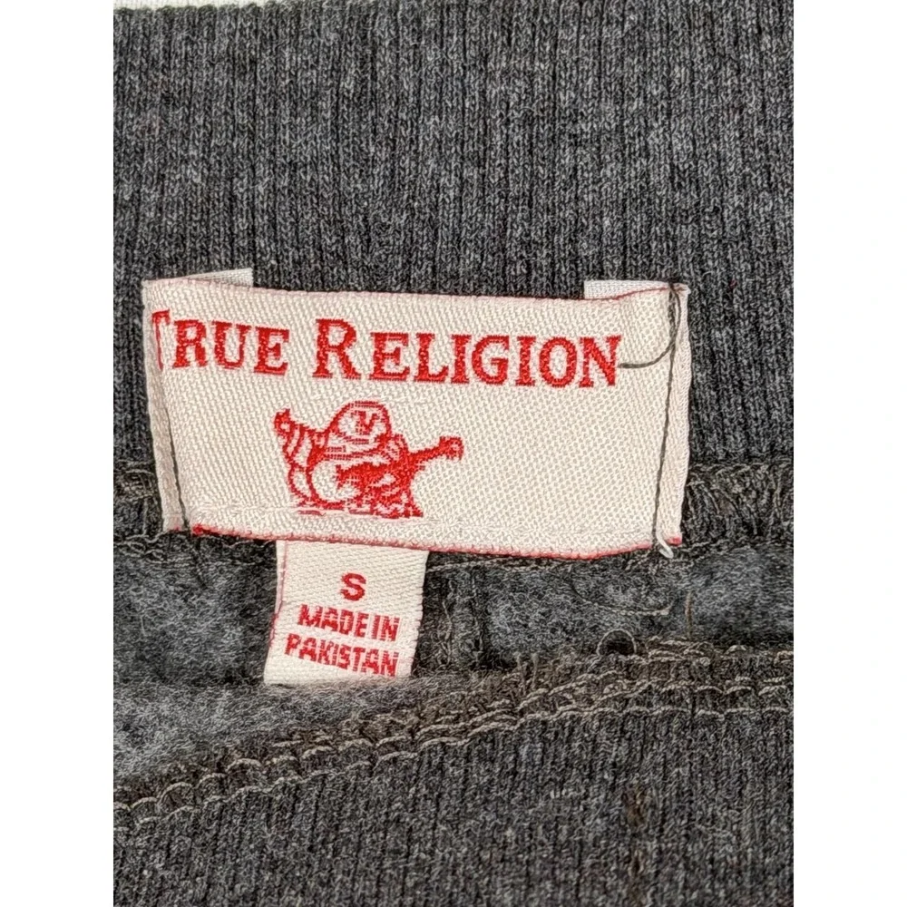 True Religion Shorts Mens Small Gray Fleece Sweat Drawstring Logo Athletic